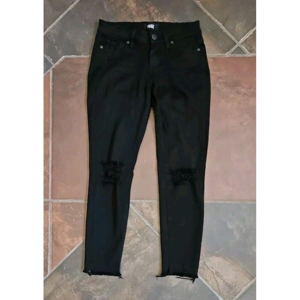 Paige Black Jeans 26 Verdugo Crop Distressed